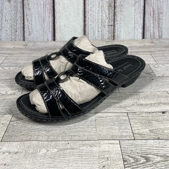 Josef Seibel Sandals Womens 10.5 41 Black Slip On Slides Open Toe Shoes Heels - Picture 5 of 10